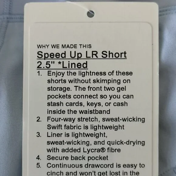 SOLD! NWT LULULEMON DAYD Light Blue Lightweight Speed Up LR 2.5" Lined Shorts 8 - Picture 7 of 7